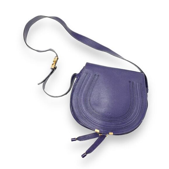 Chloé Marcie Medium Saddle Bag in Blue Indigo Satchel Crossbody Adjustable Strap - Picture 4 of 16